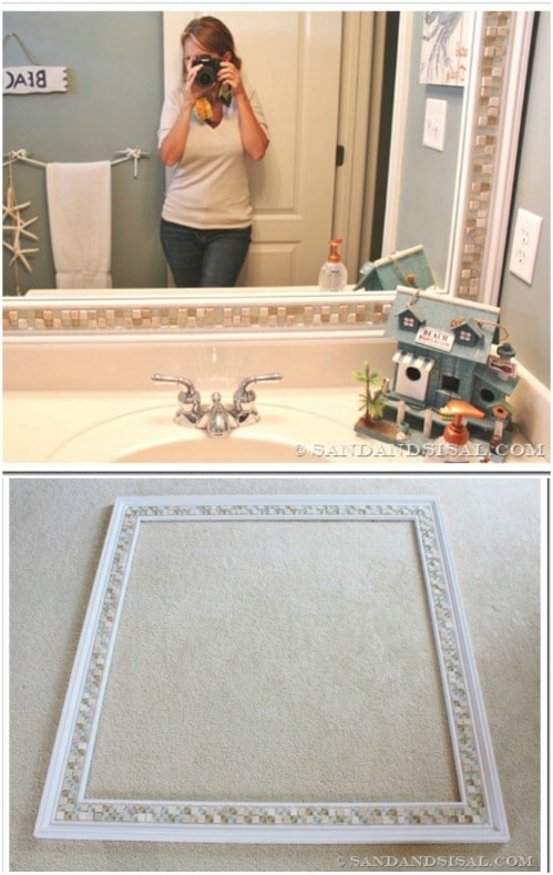 Зеркало в ванной с декоративной плиткой