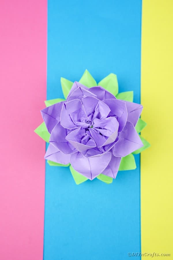 Фиолетовый бумажный лотос на цветной бумаге