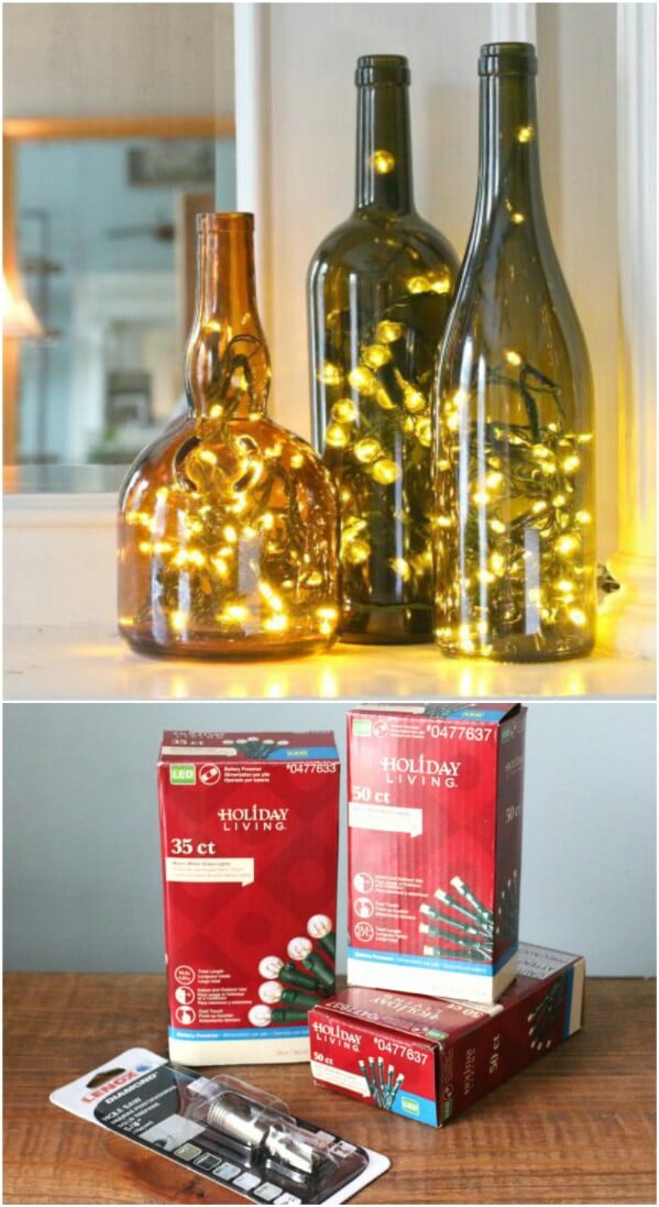Рождественские лампы из винных бутылок